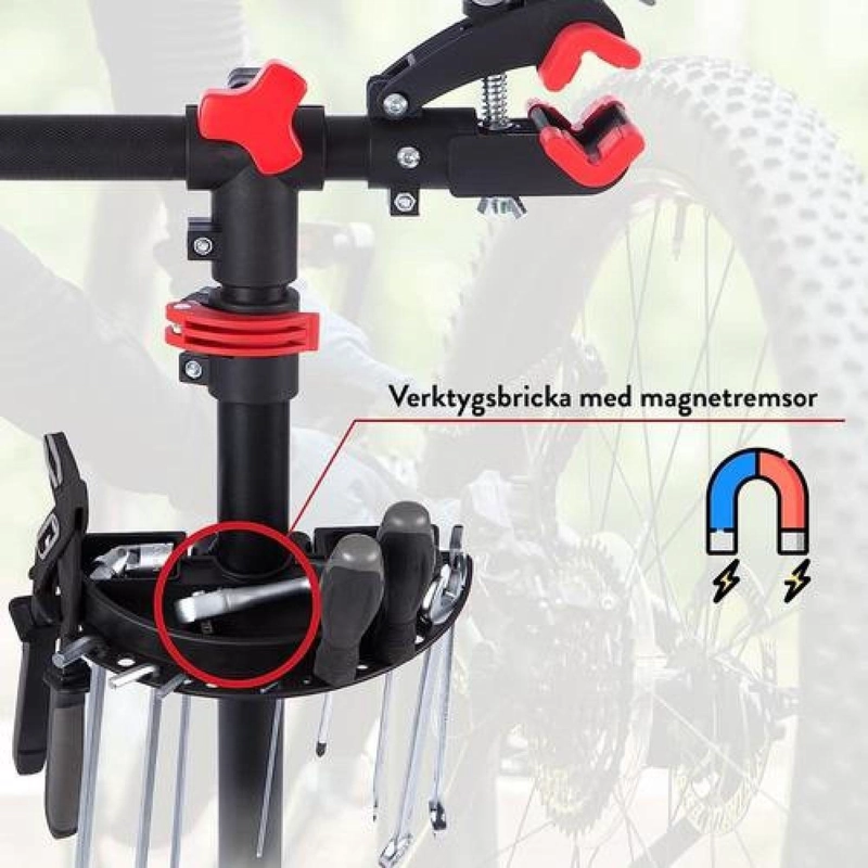ATRIL SOPORTE MANTENCION BICICLETAS AJUSTABLE PLEGABLE NEGRO CON ROJO 4 PATAS - 8