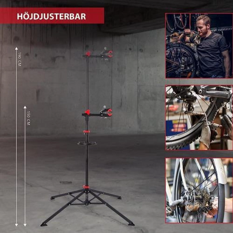 ATRIL SOPORTE MANTENCION BICICLETAS AJUSTABLE PLEGABLE NEGRO CON ROJO 4 PATAS - 9