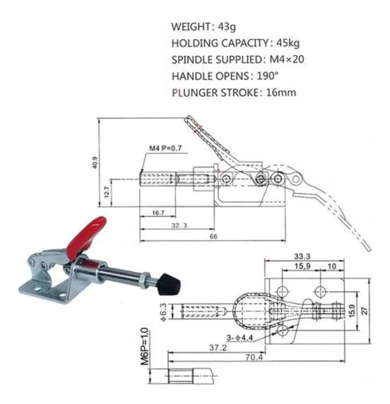CLAMP EMPUJE GH-301AL 90KG PALANCA TIRADOR RAPIDO HORIZONTAL - 4