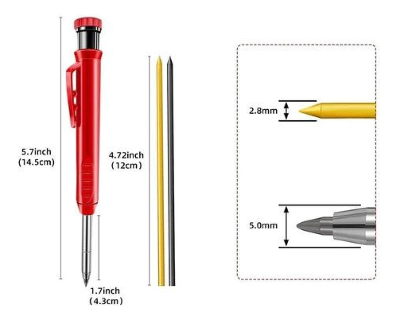 LAPIZ CARPINTERO PROFESIONAL 6 MINAS MARCADOR SOLIDO PLOMO - 3