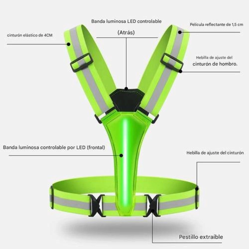 CHALECO BANANO REFLECTANTE LED RECARGA USB CORRER CICLISMO - 2