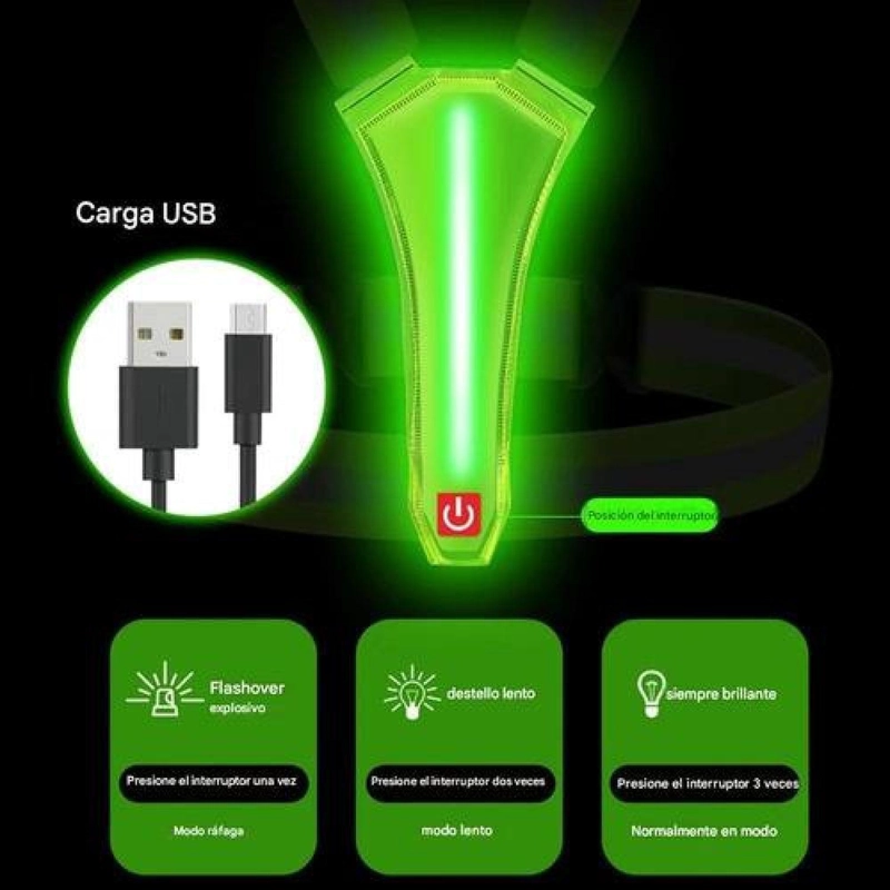 CHALECO BANANO REFLECTANTE LED RECARGA USB CORRER CICLISMO - 7