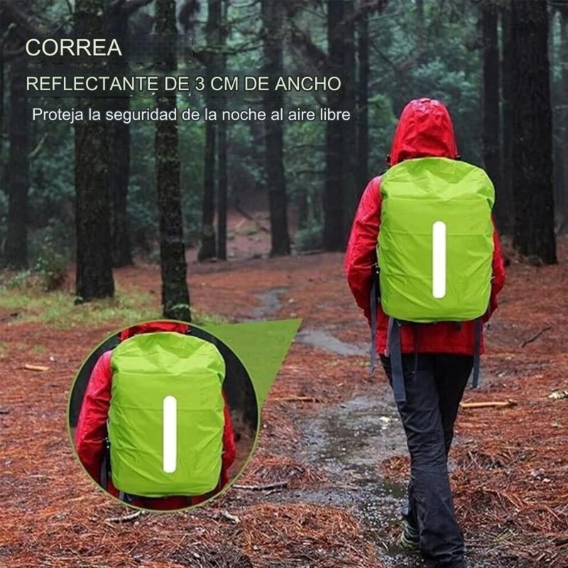 FUNDA CUBRE MOCHILA IMPERMEABLE REFLECTANTE 25-29 LITROS LISA CON REFLECTANTE - 6