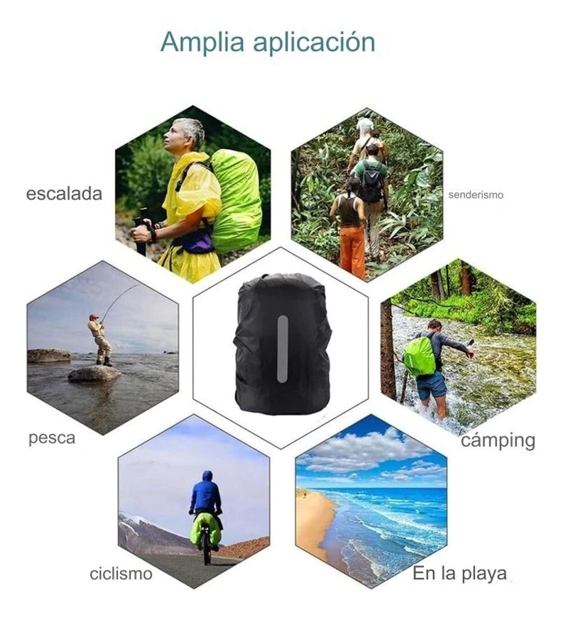 FUNDA CUBRE MOCHILA IMPERMEABLE REFLECTANTE 25-29 LITROS LISA CON REFLECTANTE - 7