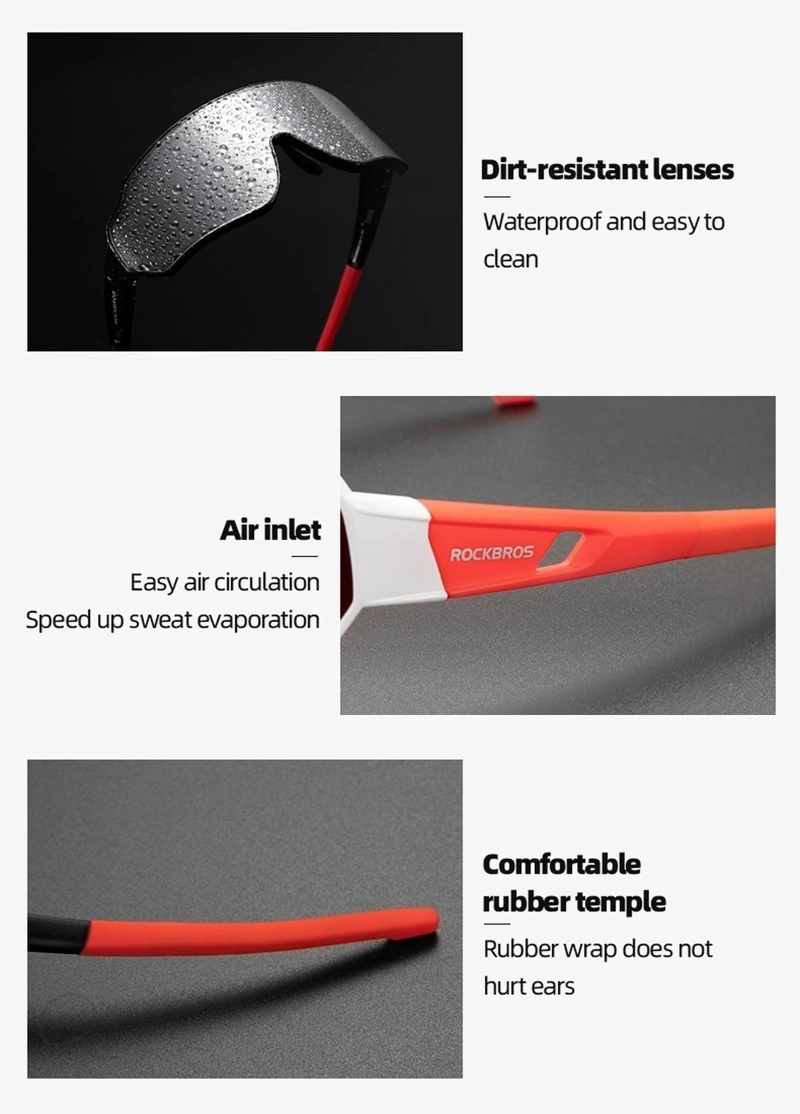 LENTES ROCKBROS ORIGINALES, BICICLETA Y DEPORTES OUTDOOR ROJO-BLANCO - 5