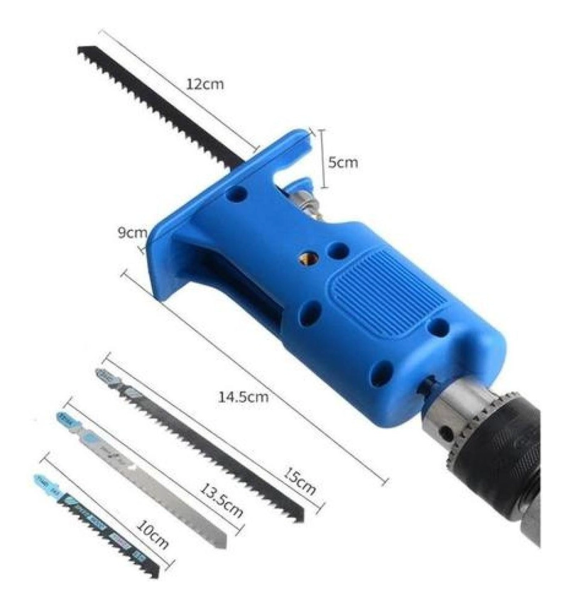 ADAPTADOR DE SIERRA PARA TALADRO + 3 HOJAS MADERA METAL PVC AZUL - 2