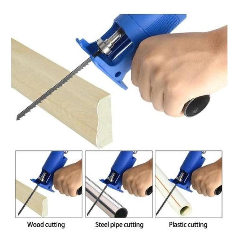 ADAPTADOR DE SIERRA PARA TALADRO + 3 HOJAS MADERA METAL PVC AZUL - 5