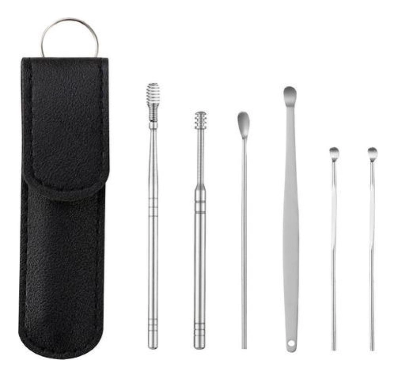 SET IMPLEMENTOS LIMPIEZA OIDOS CERUMEN ACERO INOXIDABLE - 1