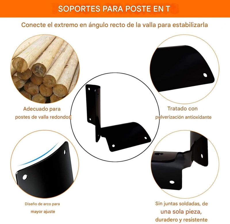 ESCUADRA CONECTOR ANGULO 90° POSTE REDONDO MADERA - 8