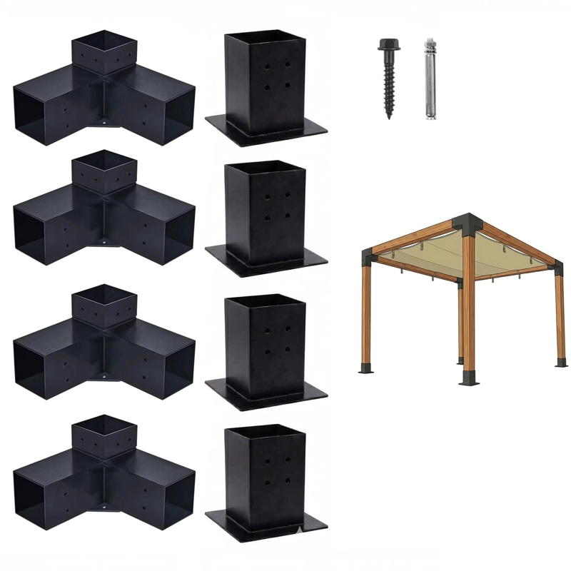 KIT SOPORTES PARA PERGOLA MADERA 4X4 ESQUINAS Y BASES - 1