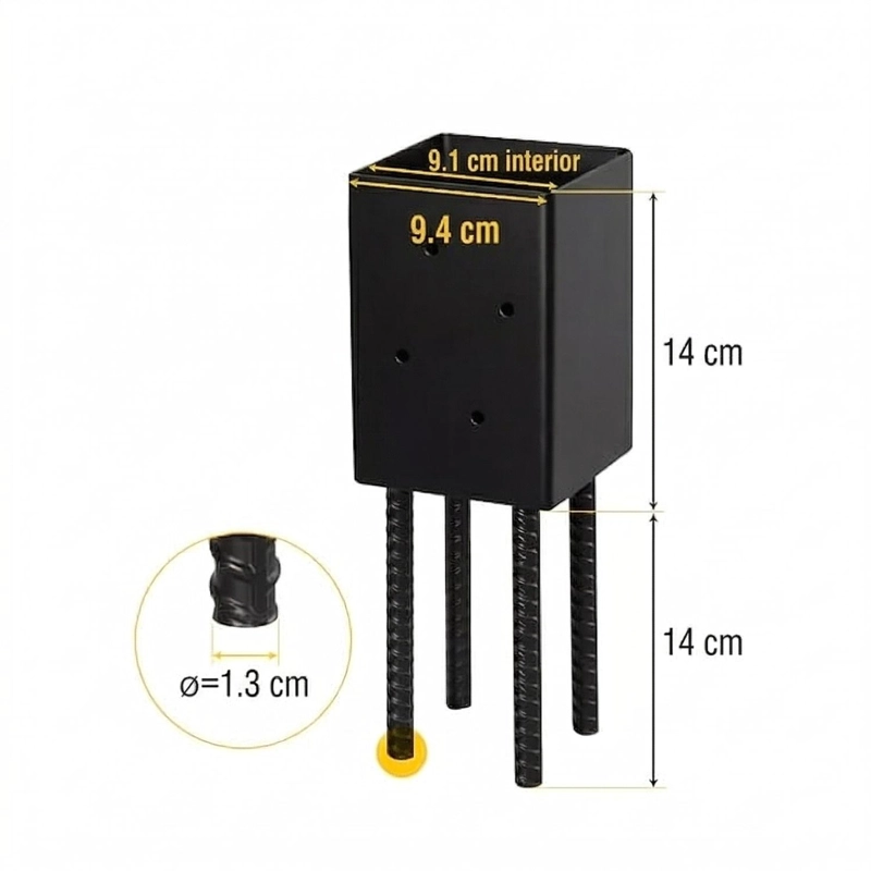 SOPORTE PE RGOLA METALICO PARA POSTE EN HORMIGON FRESCO CERCO - 5