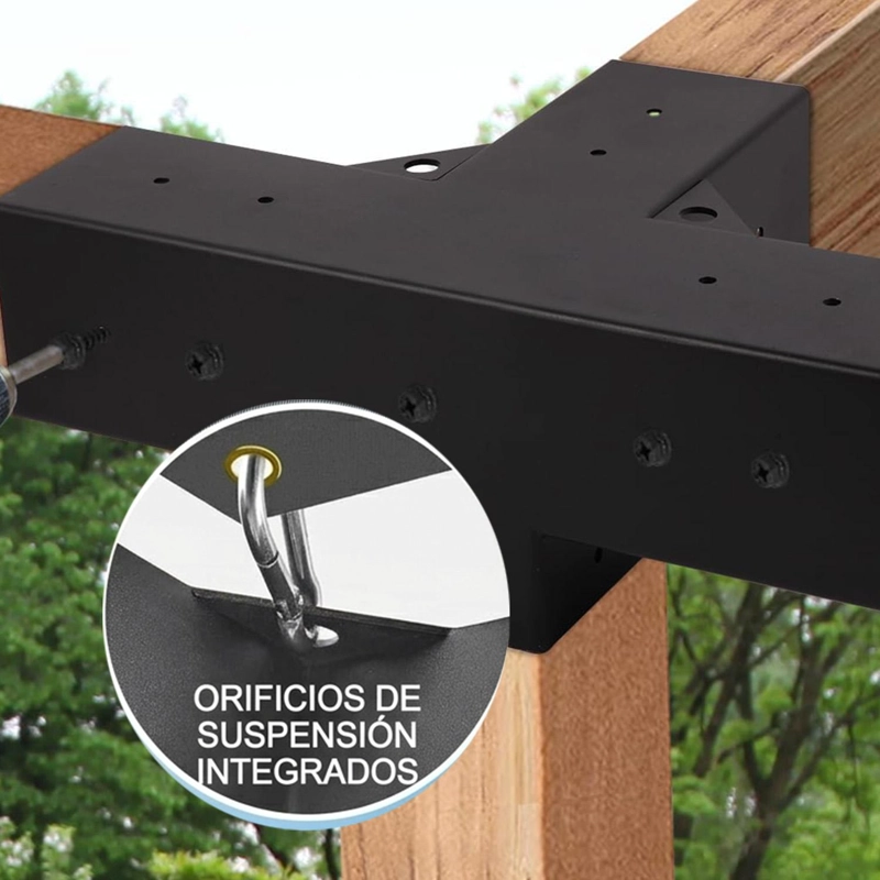 SOPORTE ESQUINA PE RGOLA 4 VIAS ACERO PARA POSTE MADERA 4X4 - 9