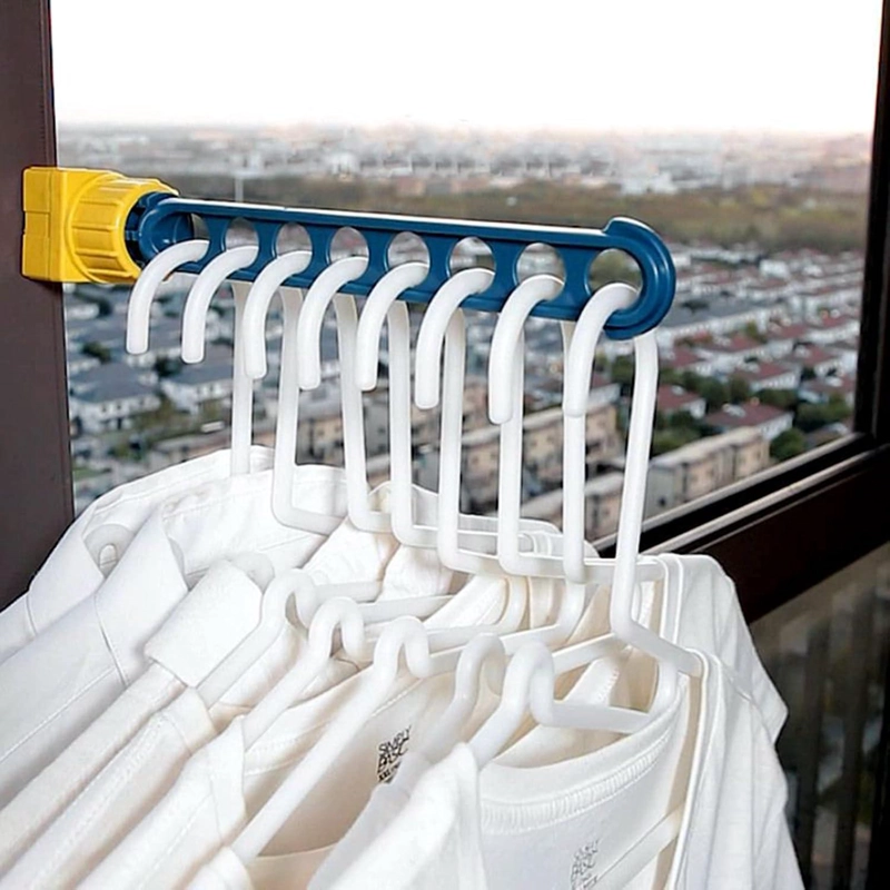 TENDEDERO COLGADOR ROPA AJUSTABLE 8 AGUJEROS PARA VENTANA AZUL - 2
