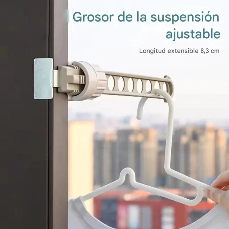TENDEDERO COLGADOR ROPA AJUSTABLE 8 AGUJEROS PARA VENTANA AZUL - 6