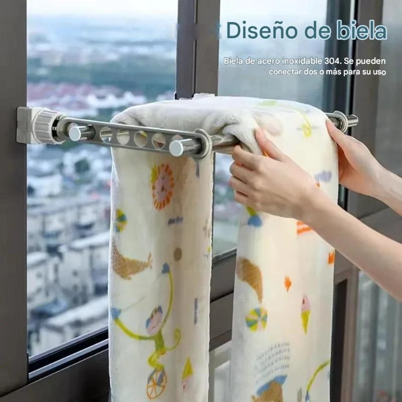TENDEDERO COLGADOR ROPA AJUSTABLE 8 AGUJEROS PARA VENTANA AZUL - 7