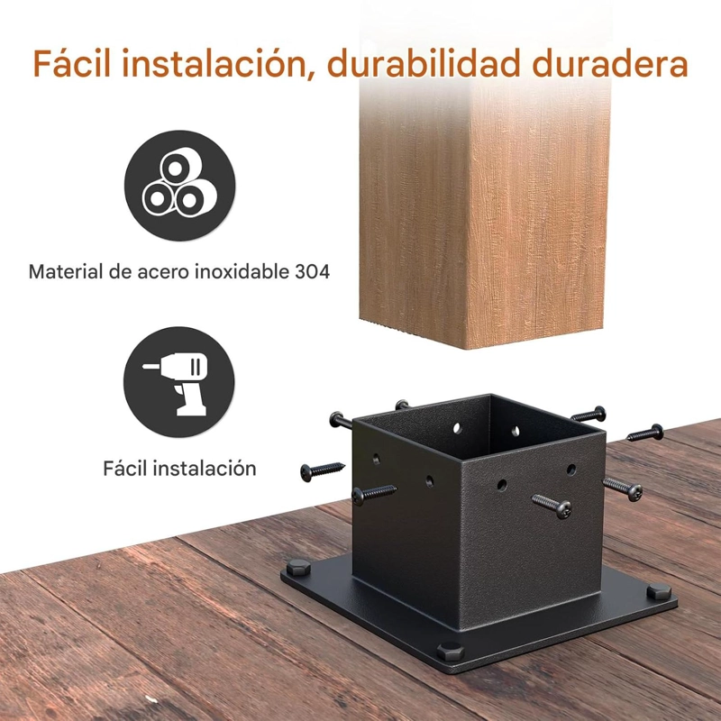 BASE DE SOPORTE PARA POSTE MADERA 4X4 METALICA TERRAZA - 2