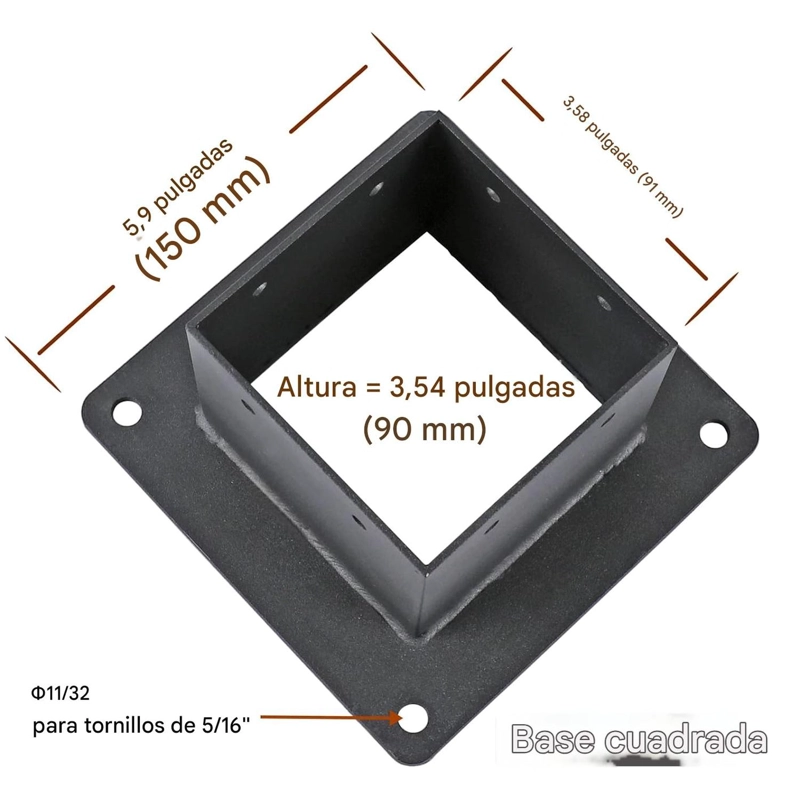 BASE DE SOPORTE PARA POSTE MADERA 4X4 METALICA TERRAZA - 5