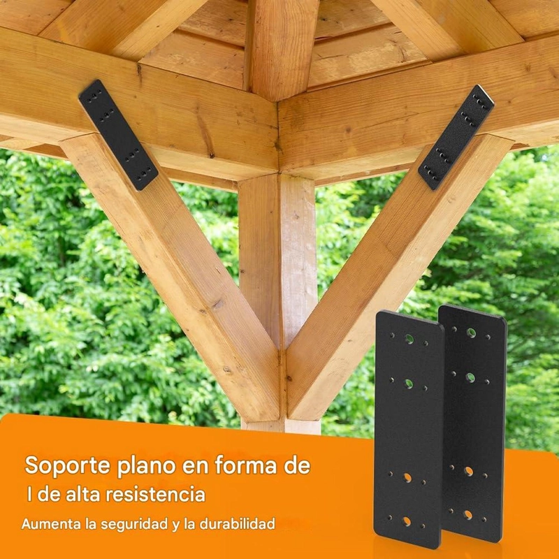 PLACA UNIÓN RECTA ACERO NEGRA VIGAS MADERA PÉRGOLA 25.4CM X2 - 5