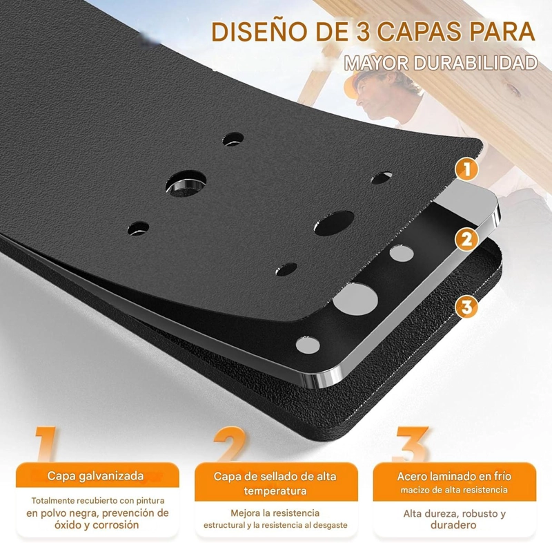 PLACA UNIÓN RECTA ACERO NEGRA VIGAS MADERA PÉRGOLA 25.4CM X2 - 6