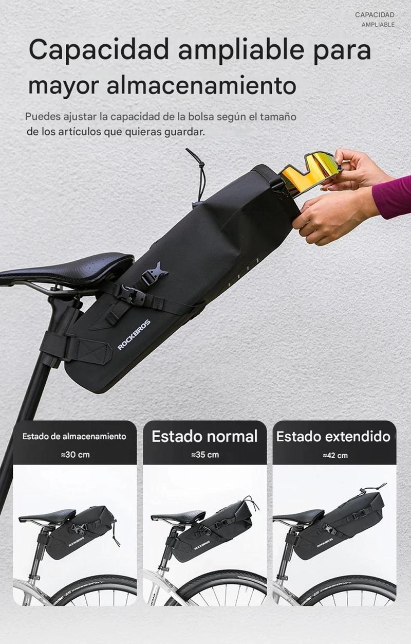 BOLSO ASIENTO BICICLETA ROCKBROS IMPERMEABLE 3L EXPANDIBLE - 2