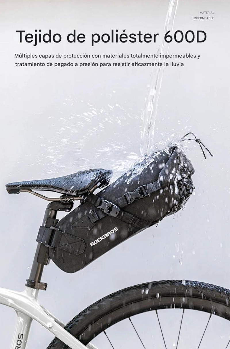 BOLSO ASIENTO BICICLETA ROCKBROS IMPERMEABLE 3L EXPANDIBLE - 3