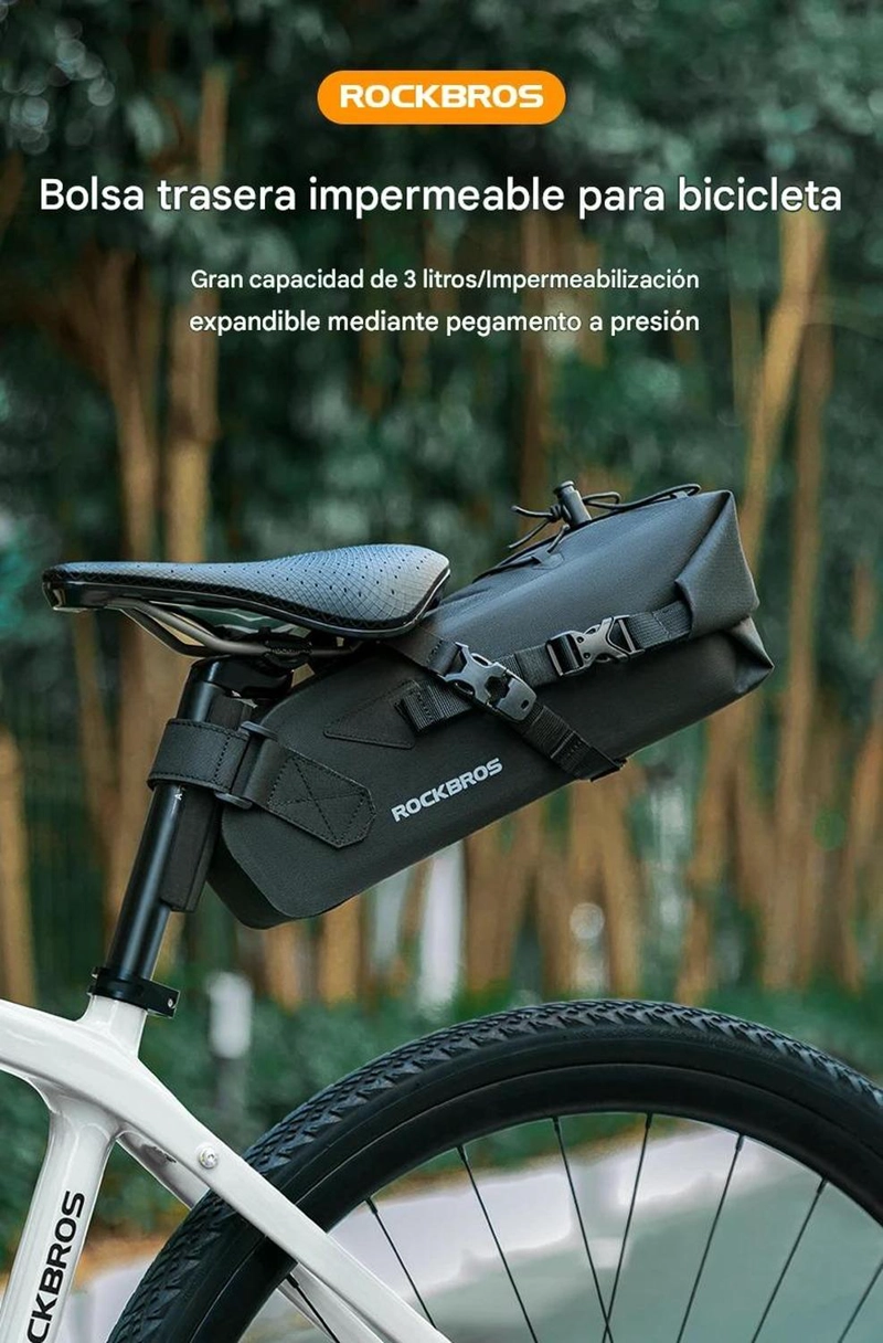 BOLSO ASIENTO BICICLETA ROCKBROS IMPERMEABLE 3L EXPANDIBLE - 5