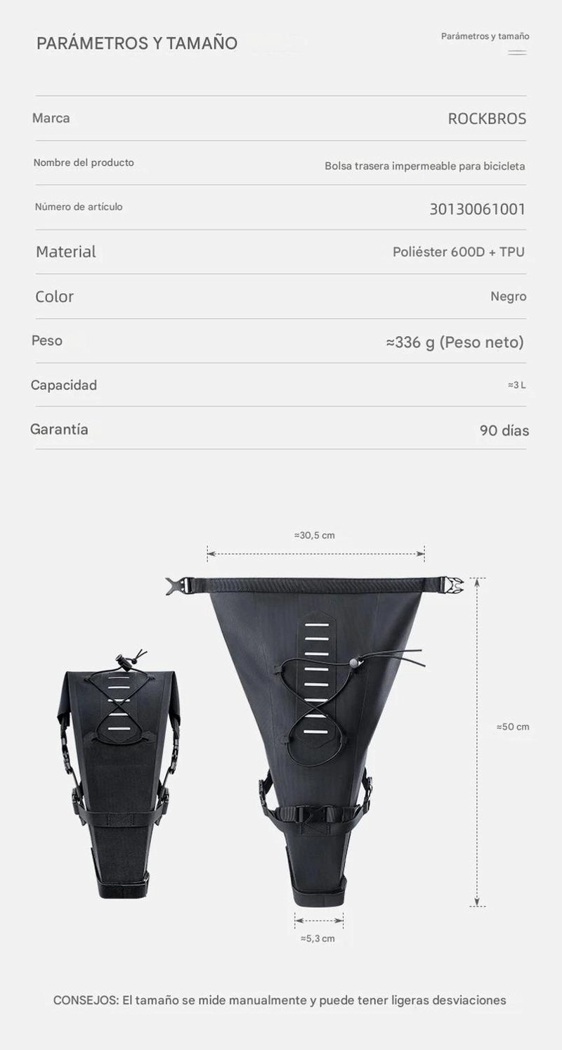BOLSO ASIENTO BICICLETA ROCKBROS IMPERMEABLE 3L EXPANDIBLE - 6