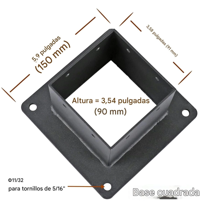 PACK 2 BASES SOPORTE METALICO PARA POSTE PE RGOLA 4X4 (91MM) - 6
