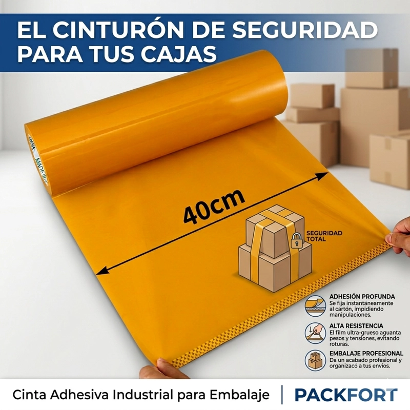 CINTA EMBALAJE AMARILLA EXTRA ANCHA 40CM X 100M IMPERMEABLE - 3