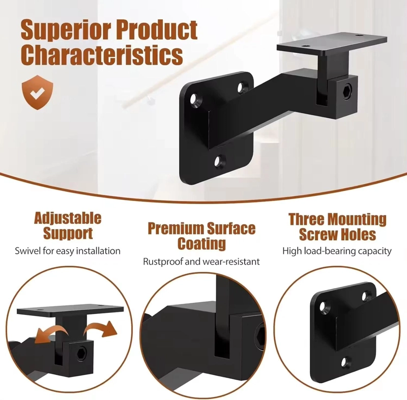 SOPORTE PASAMANOS DE ESCALERA AJUSTABLE METALICO NEGRO - 3