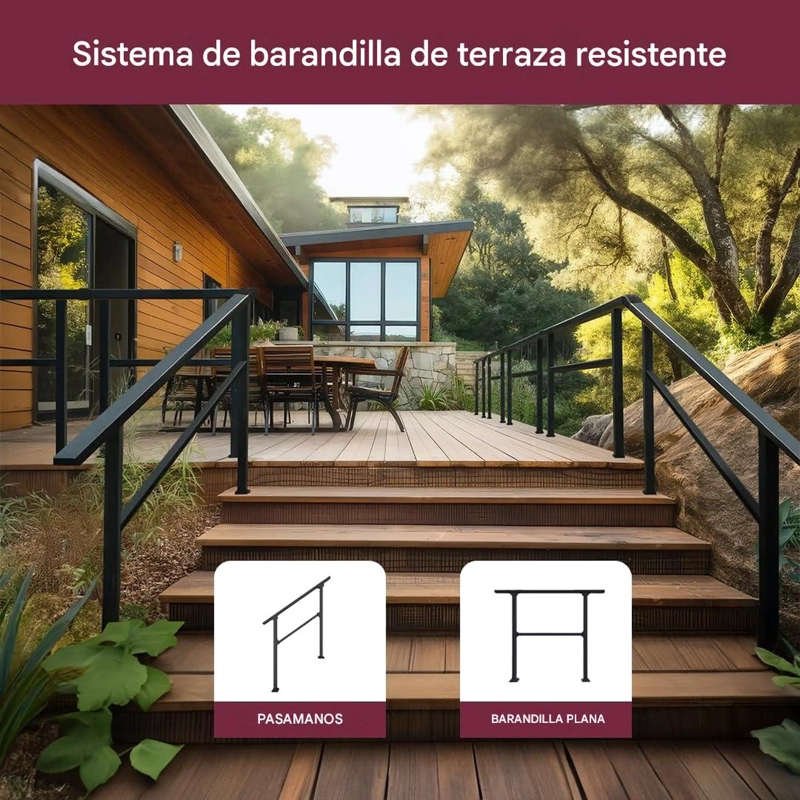 BARANDA ESCALERA AJUSTABLE 3 A 4 PELDAÑOS ACERO EXTERIOR - 2