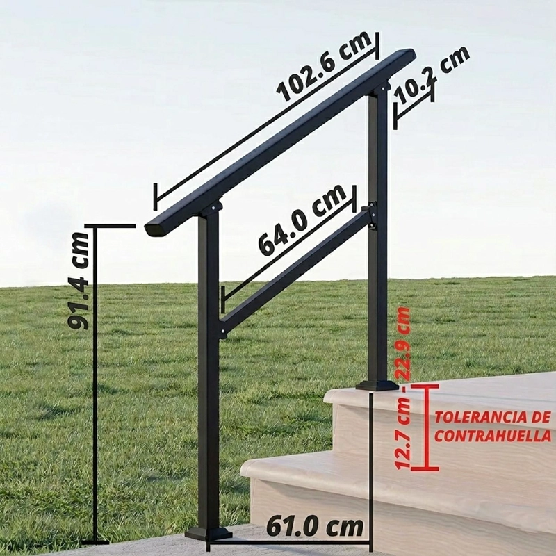 BARANDA ESCALERA AJUSTABLE 3 A 4 PELDAÑOS ACERO EXTERIOR - 6
