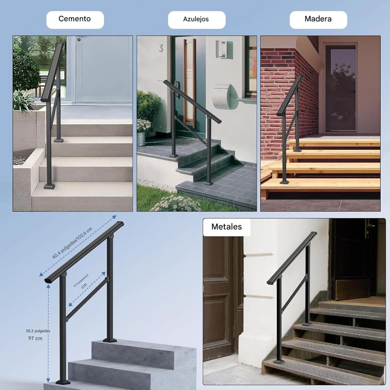BARANDA ESCALERA AJUSTABLE 3 A 4 PELDAÑOS ACERO EXTERIOR - 9