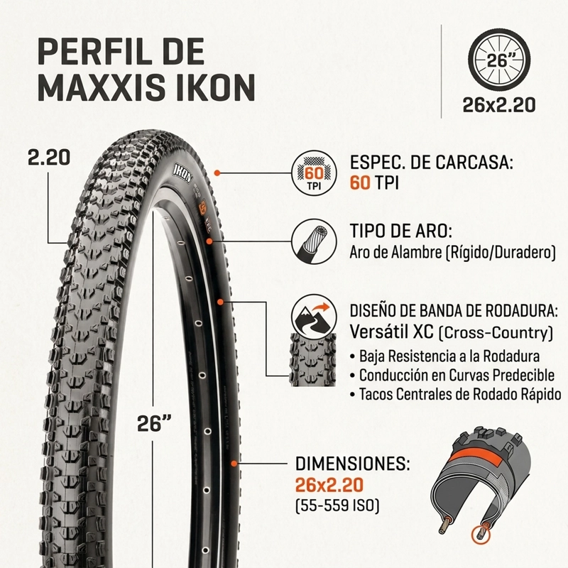 NEUMATICO BICICLETA MAXXIS IKON ALAMBRE 26X2.20 MTB CROSS - 2
