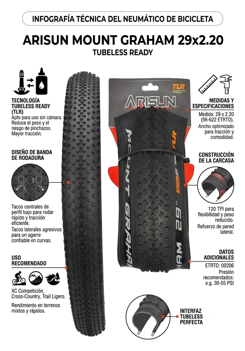 NEUMATICO 29X2.20 ARISUN MOUNT GRAHAM KEVLAR TR BICICLETA - 3
