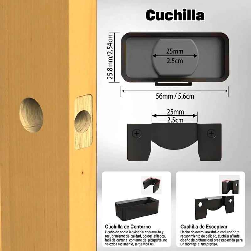 PLANTILLA GUIA CINCELADO PESTILLO CERRADURA PUERTA MADERA - 6