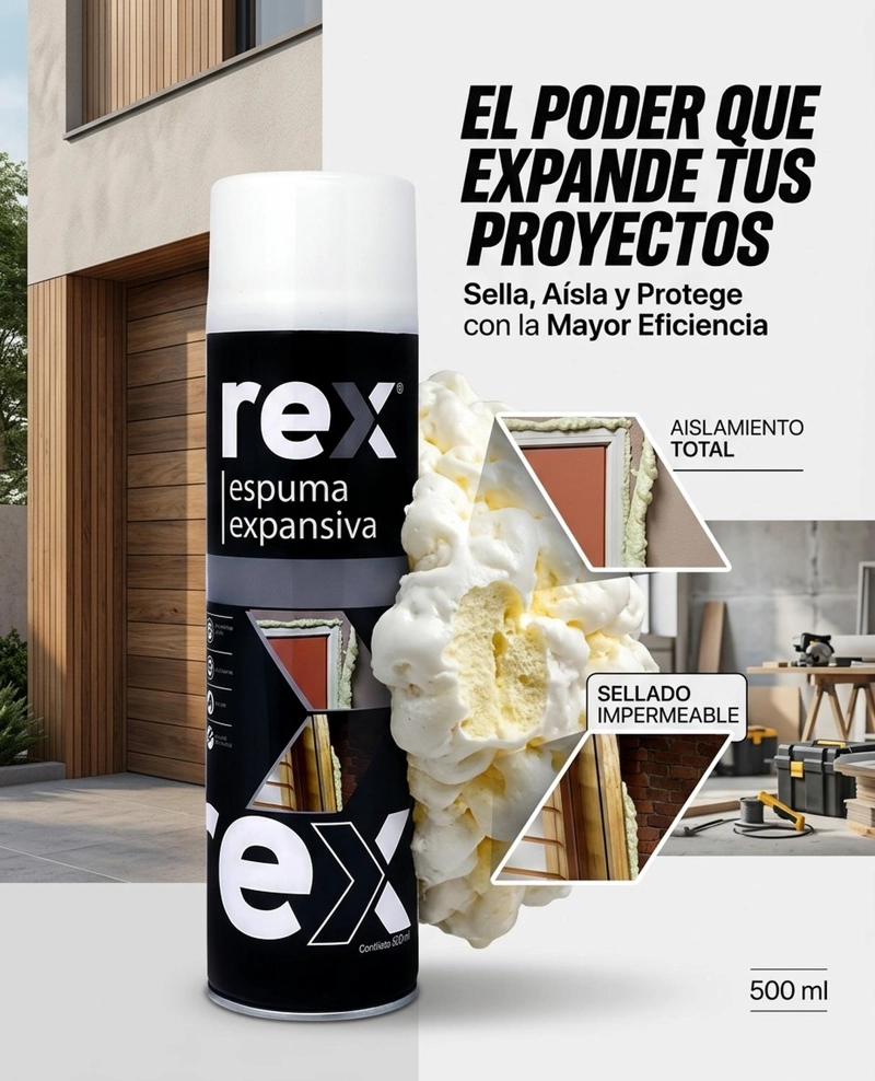 PACK 6 REX ESPUMA EXPANSIVA POLIURETANO 500ML SELLA AISLA - 2