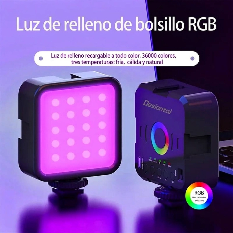 MINI LUZ LED RGB W70 DESIONTAL RECARGABLE FOTOGRAFIA VIDEO - 2