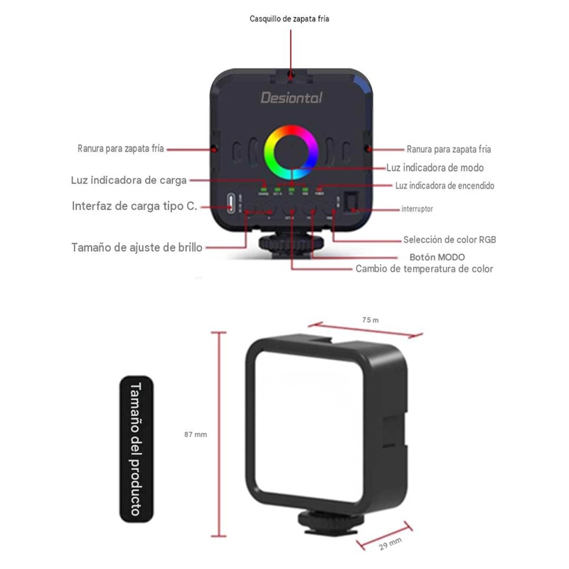 MINI LUZ LED RGB W70 DESIONTAL RECARGABLE FOTOGRAFIA VIDEO - 7