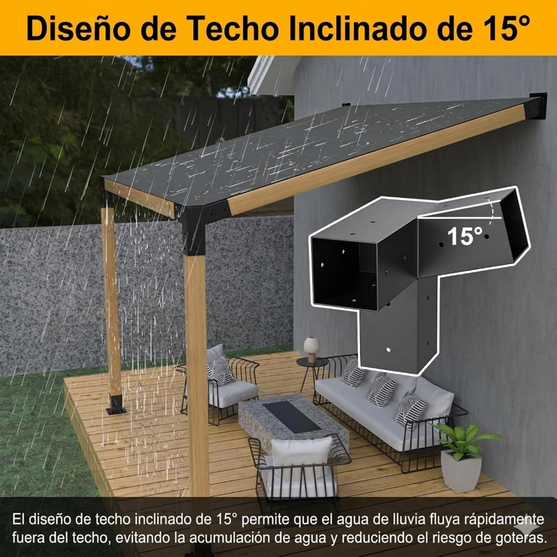 KIT SOPORTES PE RGOLA 3 VIAS 9X9CM ACERO INCLINADO 15 GRADOS - 2