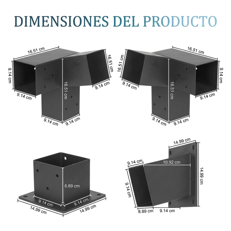 KIT SOPORTES PE RGOLA 3 VIAS 9X9CM ACERO INCLINADO 15 GRADOS - 5