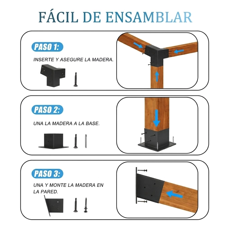KIT SOPORTES PE RGOLA 3 VIAS 9X9CM ACERO INCLINADO 15 GRADOS - 6