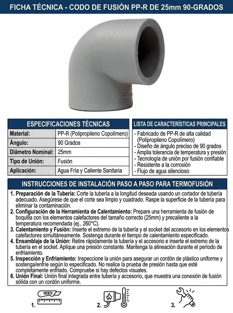 CODO PPR 90° HOFFENS 25MM TERMOFUSION GRIS SANITARIO - 2