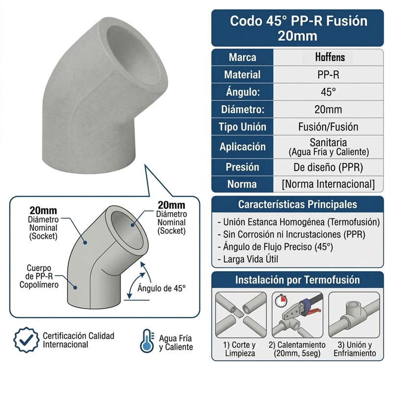 CODO PPR 45° 20MM GRIS HOFFENS TERMOFUSION SANITARIA - 2