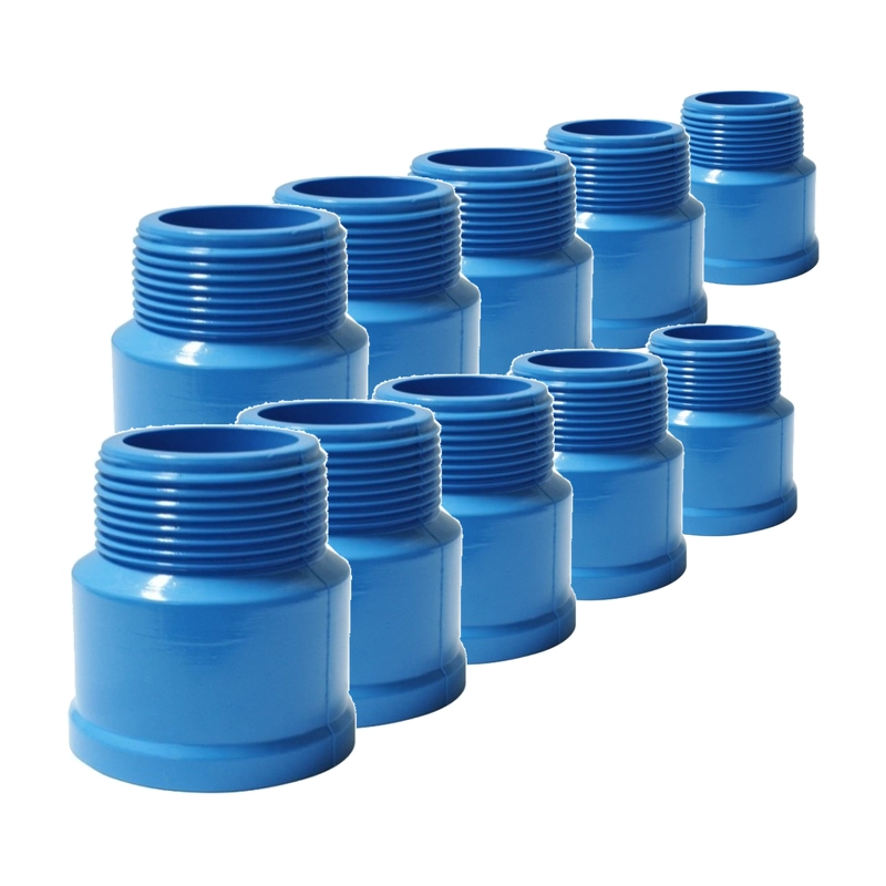 PACK 10 TERMINAL HE PVC 50MM X 1 1/2' CELESTE PN10 ROSCA BSP - 1