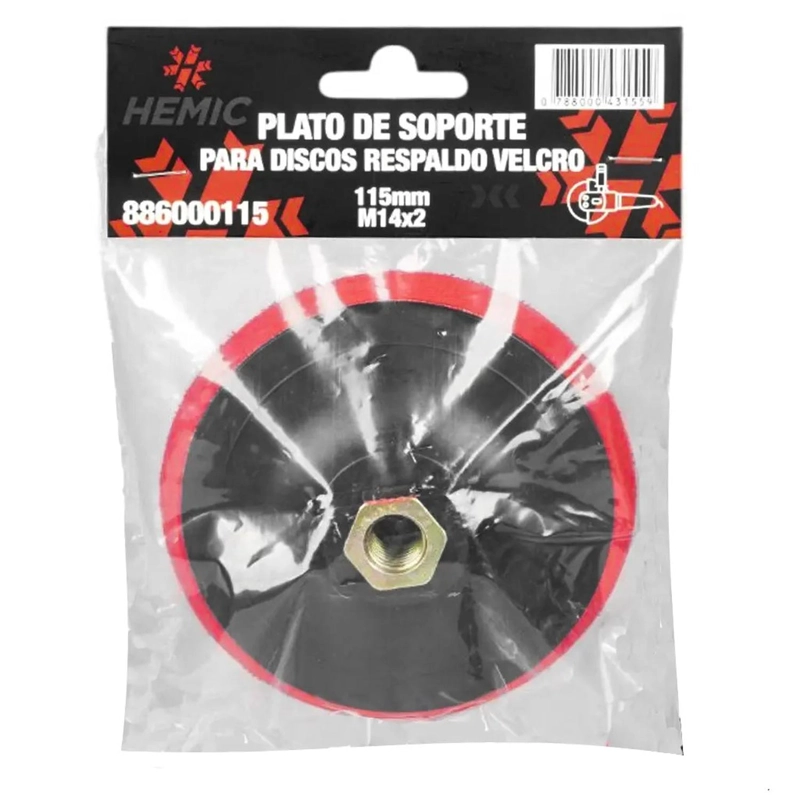 PLATO SOPORTE DISCO LIJA VELCRO 115MM M14 HEMIC ESMERIL - 2