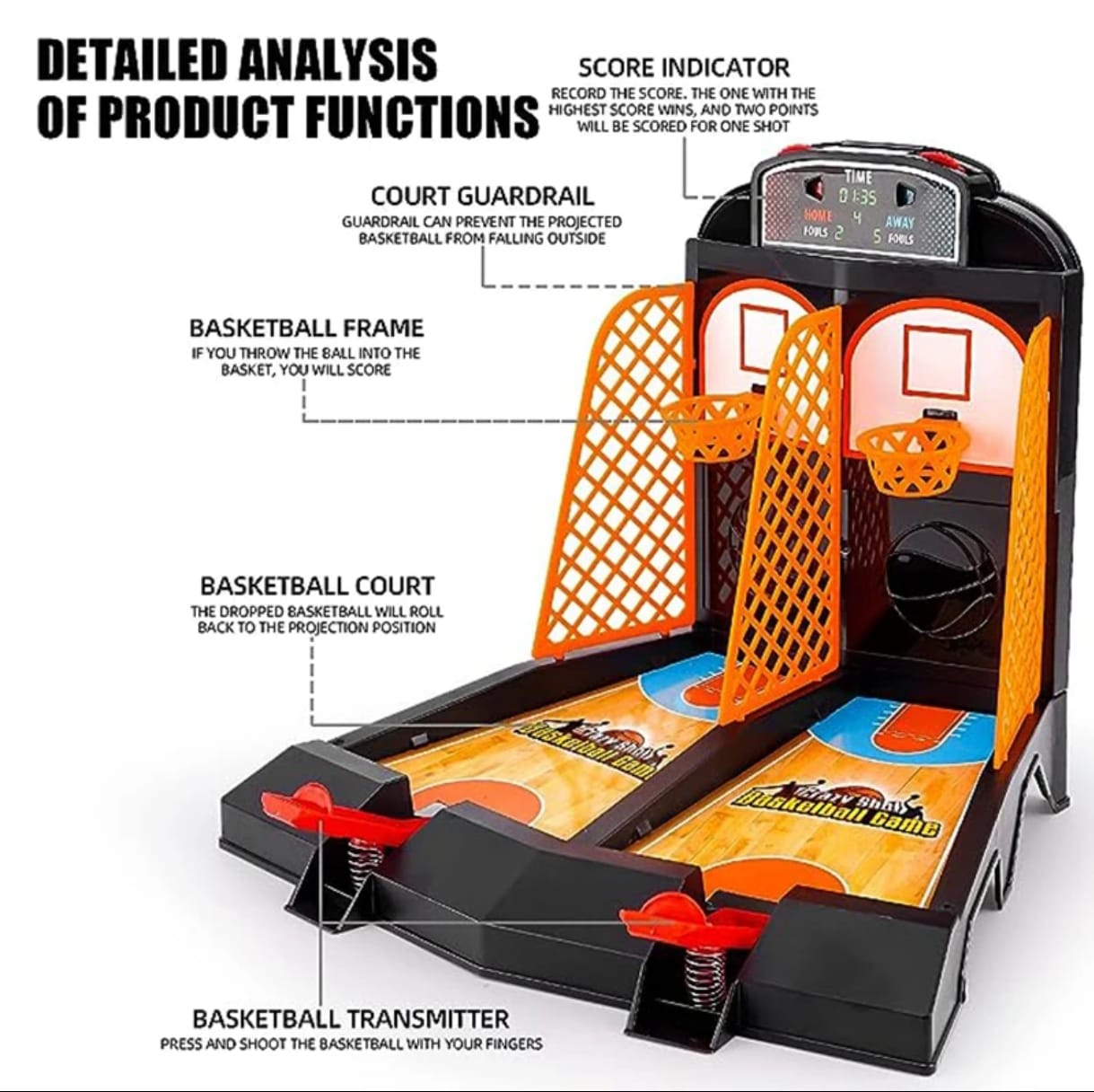 JUEGO DE BASQUETBAL NEWVANA TABLERO DOBLE LANZA PELOTAS - 2