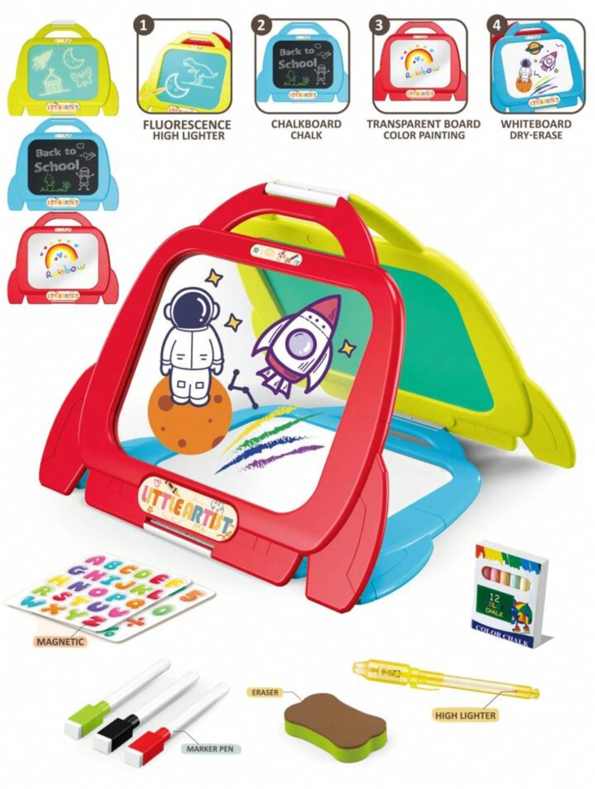 PIZARRA NEWVANA TABLERO DE DIBUJO 4 EN 1 INFANTIL 14 PIEZAS - 1