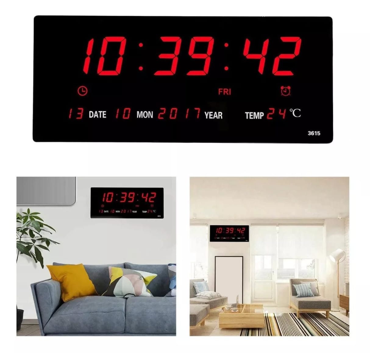 RELOJ LED DIGITAL DE PARED TEMPERATURA FECHA Y ALARMA - 1