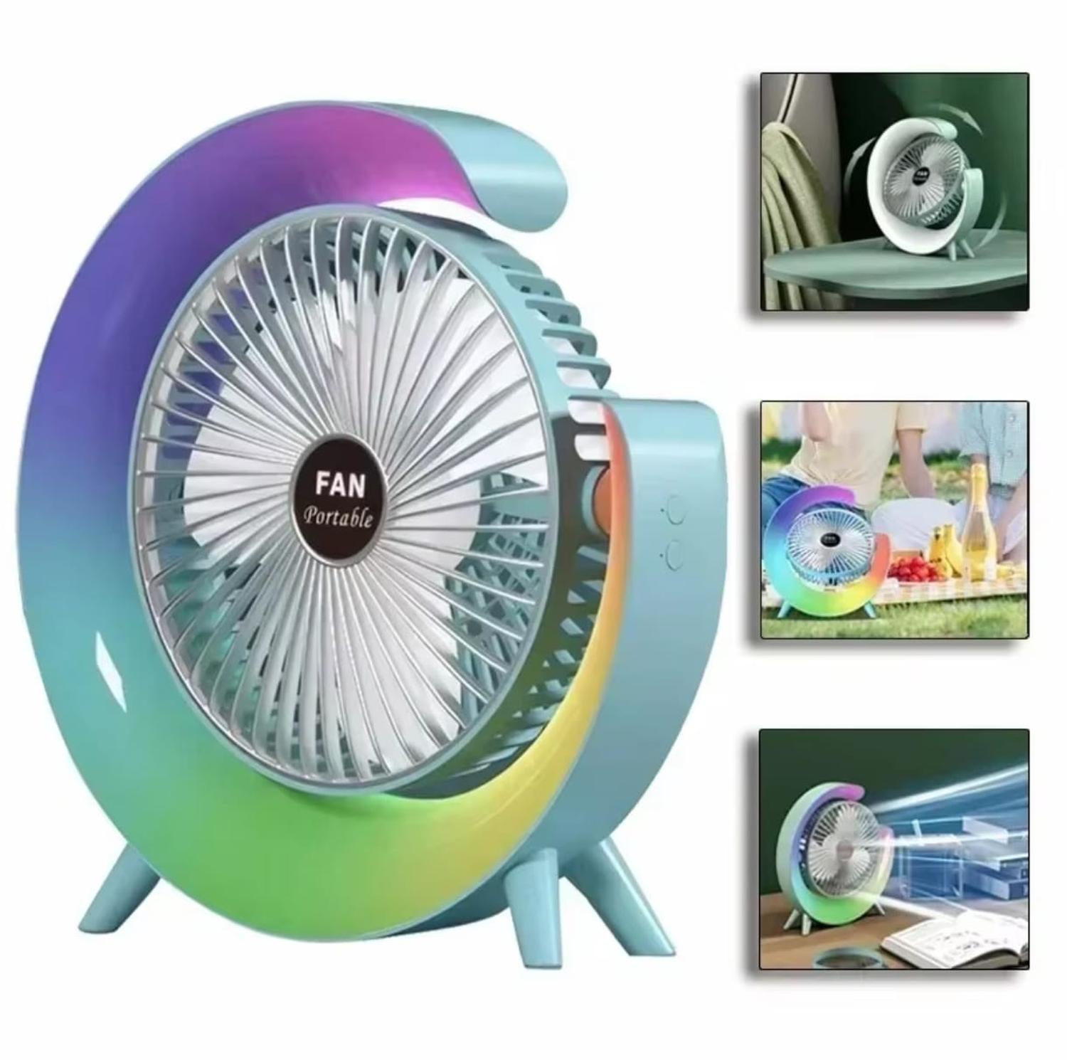 VENTILADOR PORTÁTIL GIRATORIO CON LUZ MULTICOLOR - 1